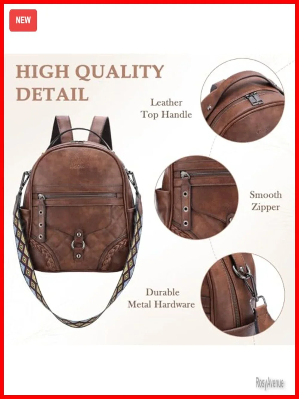 Faux Leather Mini Backpack Purse with Quilted Flap and Guitar Strap